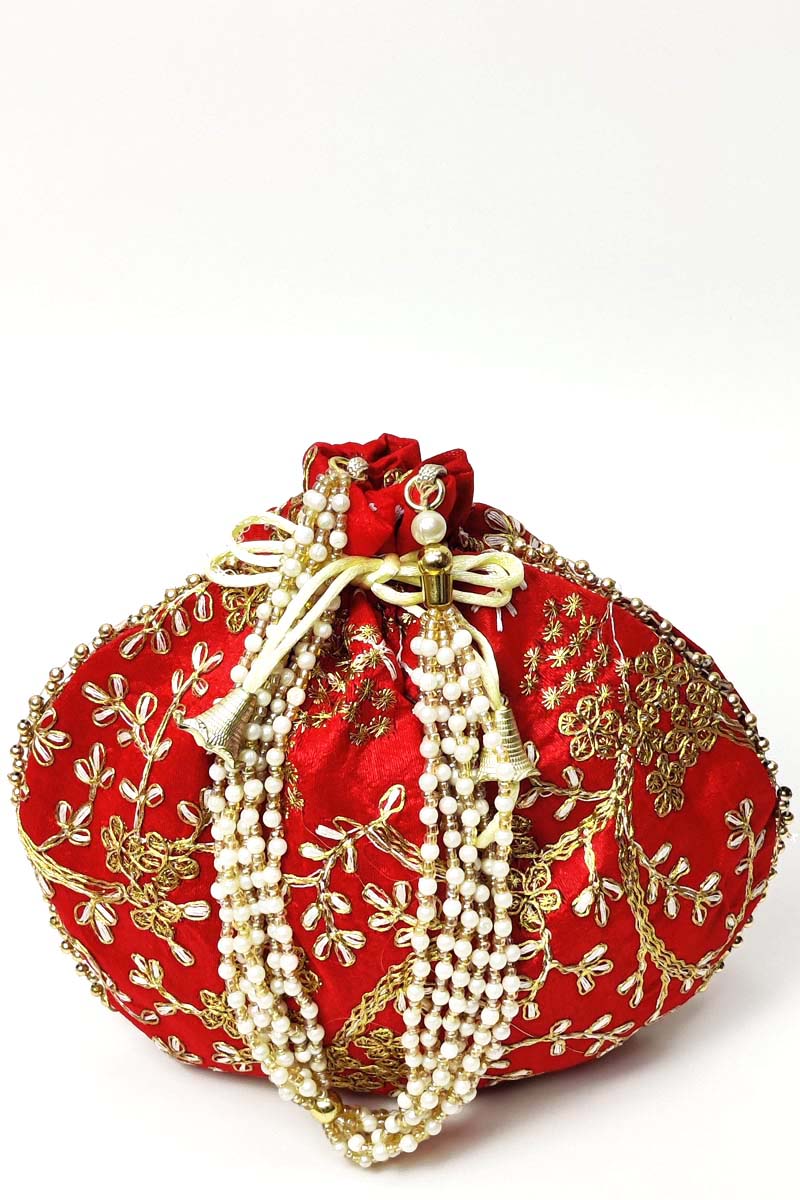 Red Colour Beautiful Zardosi Work Potli Bag - Mc251512